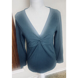 Madewell Twist Front Long Sleeve T Shirt Womens L Deep Teal Green Cotton Stretch